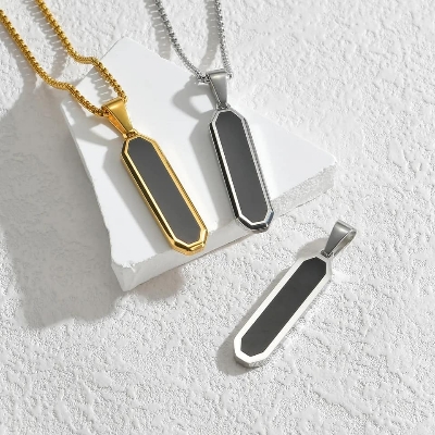 Picture of Stainless steel Golden  Bar black Resin Necklace Pendant Custom Engraving For Men