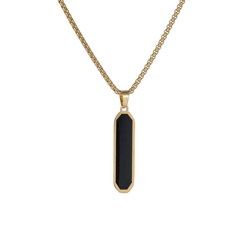 Picture of Stainless steel Golden  Bar black Resin Necklace Pendant Custom Engraving For Men