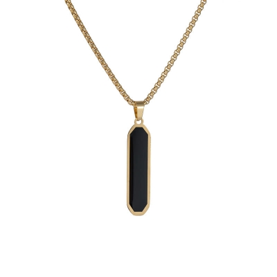 Picture of Stainless steel Golden  Bar black Resin Necklace Pendant Custom Engraving For Men