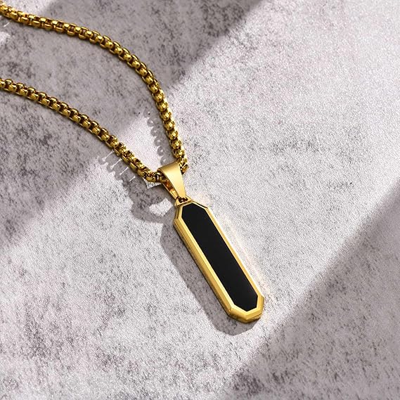 Picture of Stainless steel Golden  Bar black Resin Necklace Pendant Custom Engraving For Men
