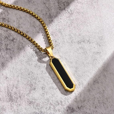Picture of Stainless steel Golden  Bar black Resin Necklace Pendant Custom Engraving For Men