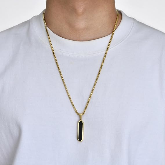 Picture of Stainless steel Golden  Bar black Resin Necklace Pendant Custom Engraving For Men