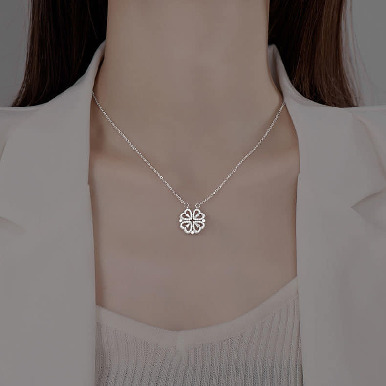 Picture of 4 in 1 Magnetic Love Pendant Necklace for Women Heart Shape Clover Necklace for Women & Girls