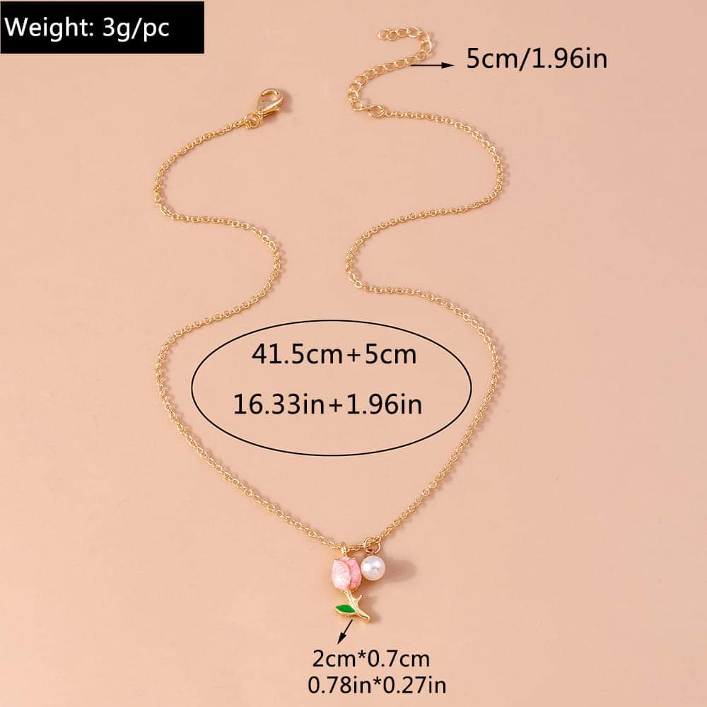 Picture of Elegant  Korean Cute Tulip Flower Shaped Pendant Peach Pearl Flower Chain ,Fashionable Jewelry  Chain For Girls