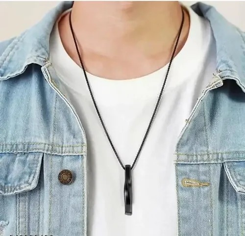 Picture of Stylish Black 3D High Polished Twisted Bar Locket Necklace For Men