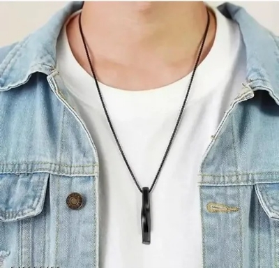 Picture of Stylish Black 3D High Polished Twisted Bar Locket Necklace For Men