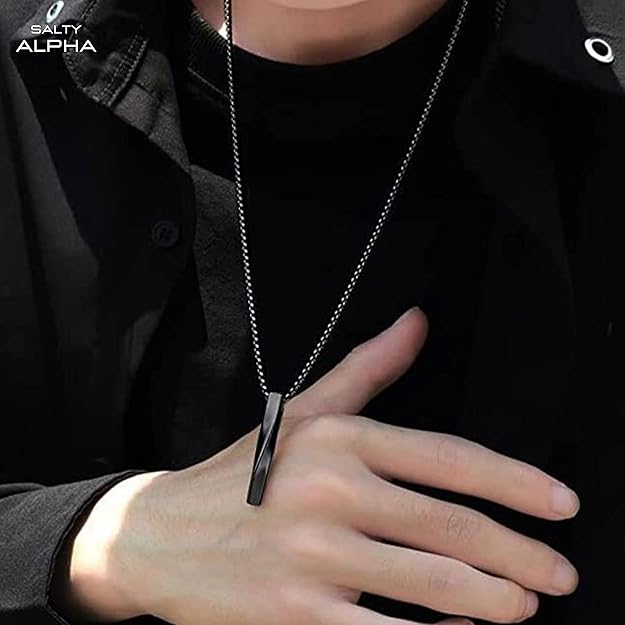 Picture of Stylish Black 3D High Polished Twisted Bar Locket Necklace For Men