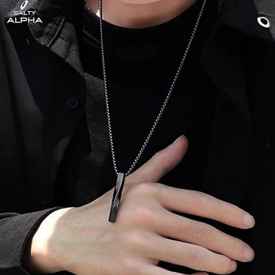 Picture of Stylish Black 3D High Polished Twisted Bar Locket Necklace For Men