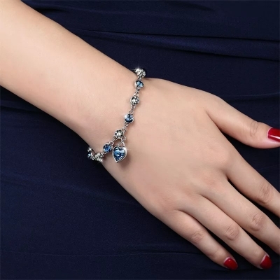 Picture of New Korean Simple  Blue Stone Crystal Love Bracelet For Women