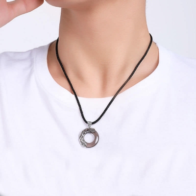 Picture of Men's Punk Dragon Flame Titanium Stainless Steel Cool leather chain Pendant Necklace Men's necklace-Unique Desing Pendant Chain For Men's-Chain For Men-Men's Pendant