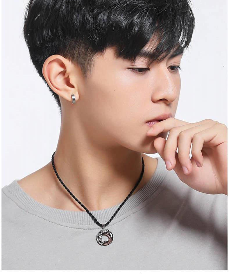 Picture of Men's Punk Dragon Flame Titanium Stainless Steel Cool leather chain Pendant Necklace Men's necklace-Unique Desing Pendant Chain For Men's-Chain For Men-Men's Pendant