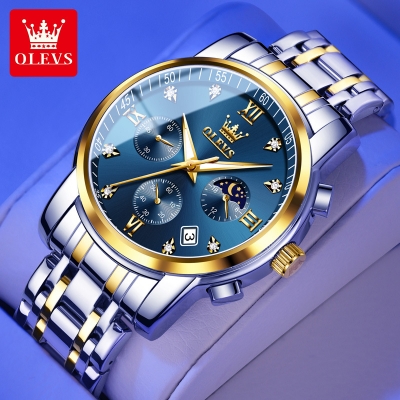 Picture of olevs leather waterproof quartz fashion watch for men