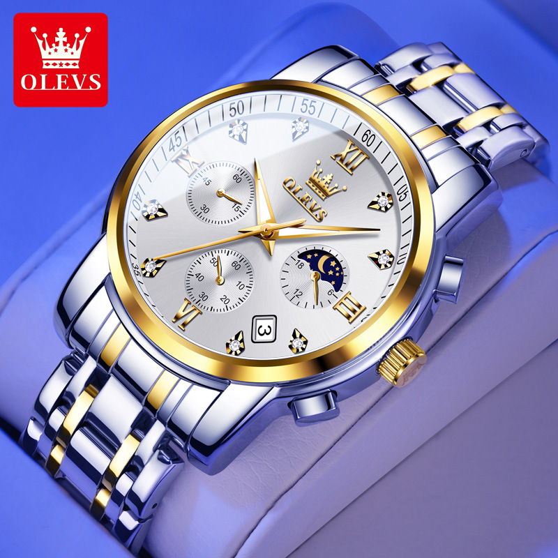 Picture of olevs leather waterproof quartz fashion watch for men