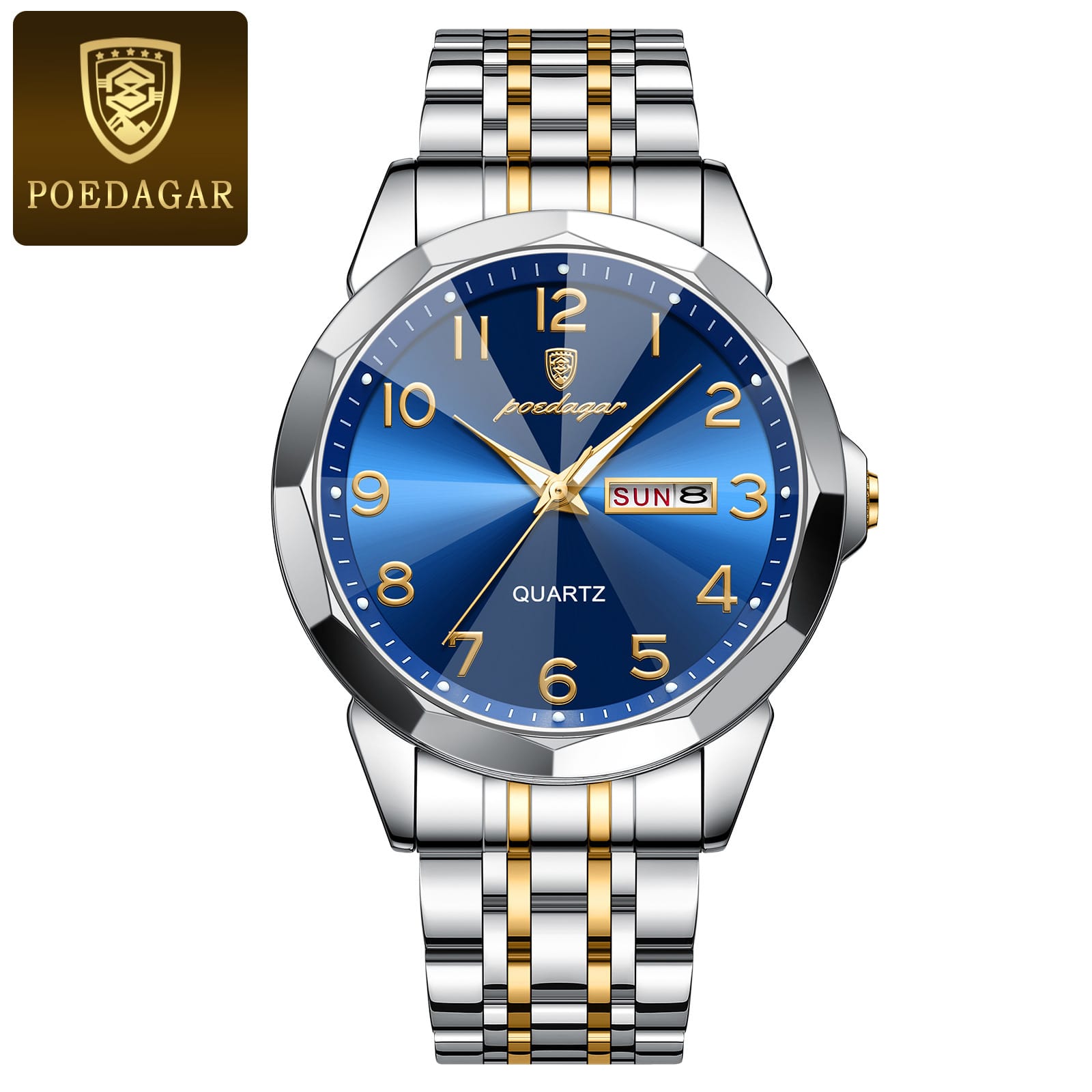 Picture of Luxury Poedagar Green Sunray Dial Watch with Day and Date Display