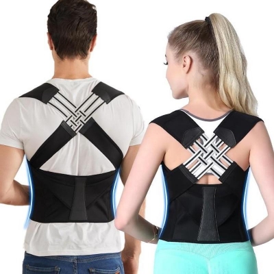 Picture of New Premium Adjustable Back Posture Corrector Back Pain Relief Belt Spine Waist Support Correction Straps Posture Belt For Men Women - Black Upper And Lower Back Support