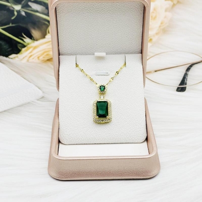 Picture of Double Stone Luxury Clavicle Chain Design Neckless For Stylish Girls Or Women - Necklace S ( Green )