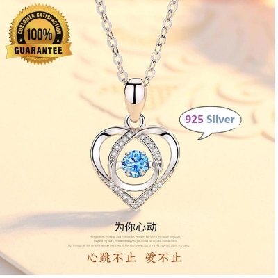 Picture of Heart Beat Blue 925 Silver Neckless for Stylish Girls or Women ( Silver  )