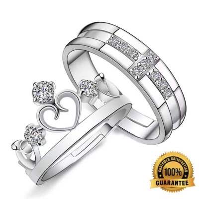 Picture of King And Queen Couple Ring Propose Ring Gift & Love Ring  2-Pcs - Necklace For Girls ( Silver  )