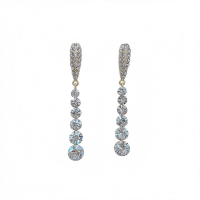 Picture of Korean Gold Plated Water Drop Long Korean Earrings Party & Wedding Wear For Women & Girls Earring Set ( Gold )