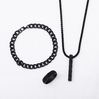 Picture of Fashionable Pendant Necklace, Bracelet & Ring Set for Everyday Chic Style-Combo Set for Men