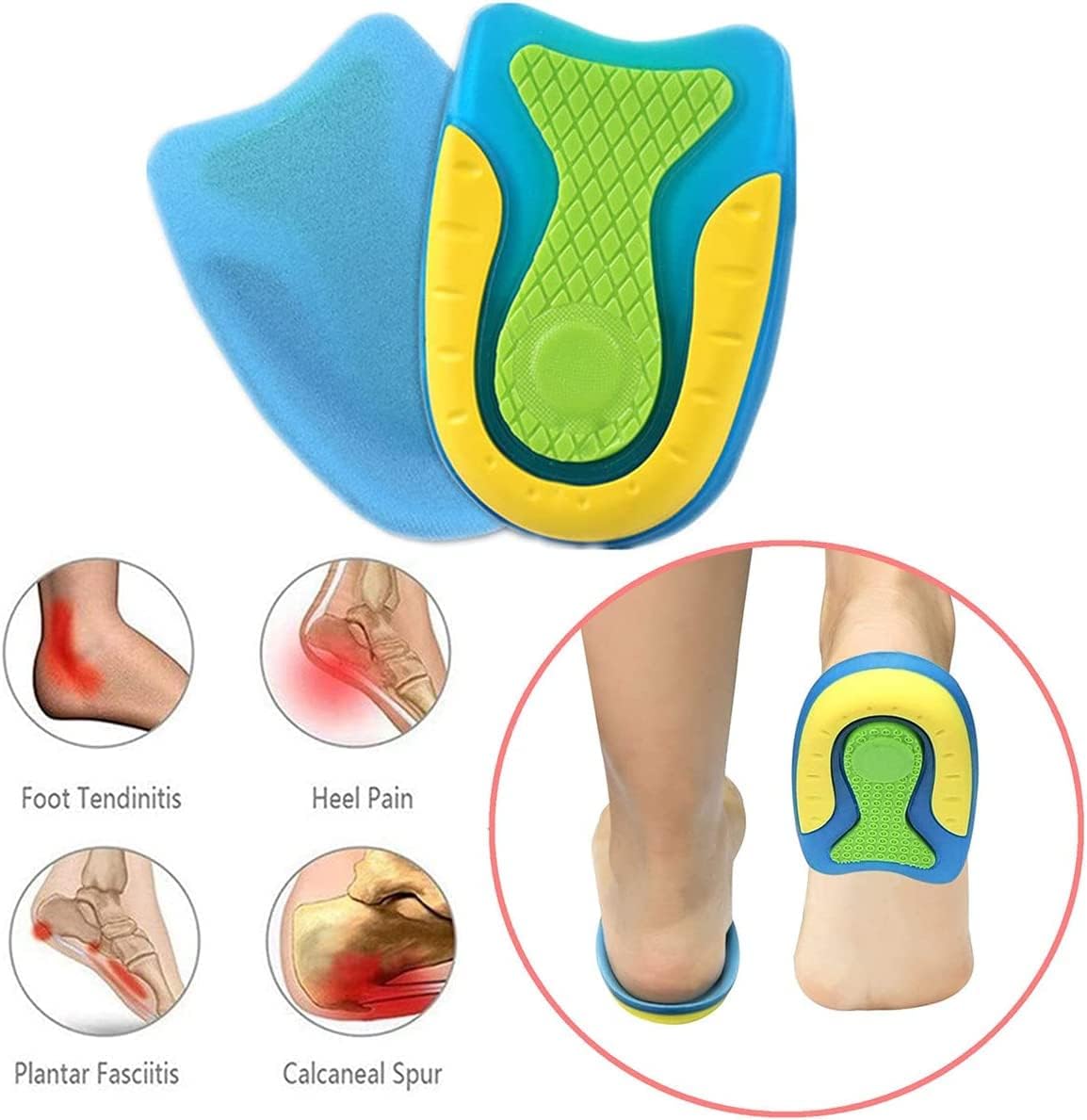 Picture of 1 Pairs of Silicone Gel Heel Pads, Heel Spur Inserts, Orthopaedic Heel Cushions, Soft Gel Insoles for Relief from Plantar Fasciitis, Heel Spurs and Achilles Pain