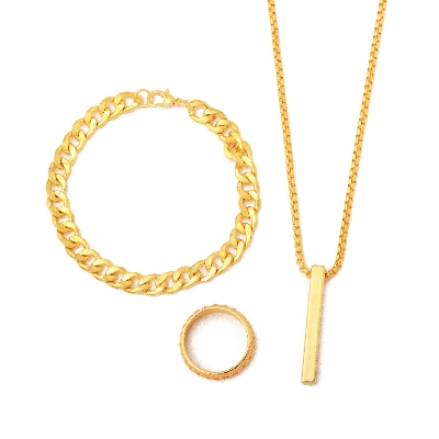 Picture of Fashionable Pendant Necklace, Bracelet & Ring Set for Everyday Chic Style-Combo Set for Men