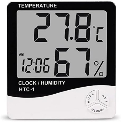 Picture of HTC-1 Digital Thermometer Hygrometer Clock Alarm/Alarm Calendar 5 Functions Large Screen Desktop Stand & Wall Mount White Thermometer Hygrometer Digital - Multicolor