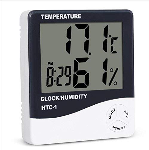 Picture of HTC-1 Digital Thermometer Hygrometer Clock Alarm/Alarm Calendar 5 Functions Large Screen Desktop Stand & Wall Mount White Thermometer Hygrometer Digital - Multicolor