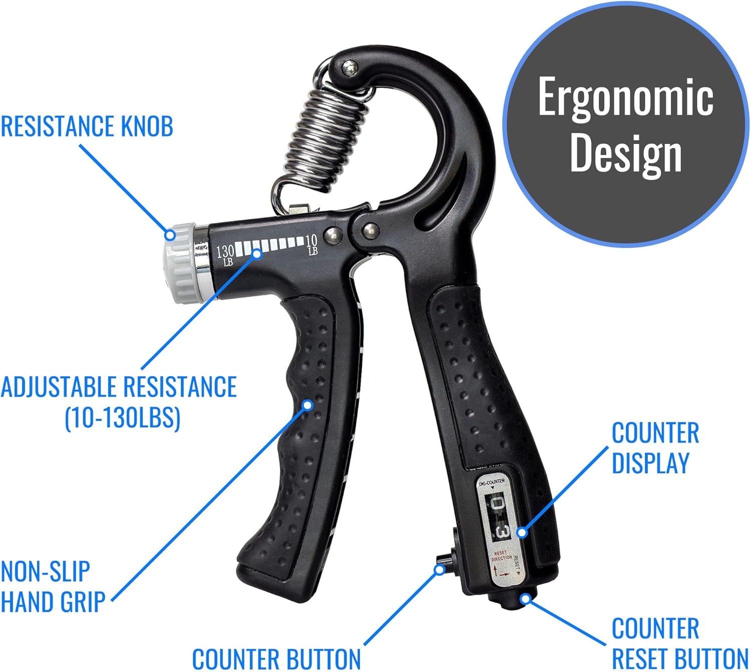 Picture of Sports Adjustable Hand Grip (10kg - 60kg) Strengthener with Counter for Men & Women for Gym Workout Hand Exercise Equipment to Use in Home for Forearm Exercise (Black) Stainless Steel Spring - Multicolor