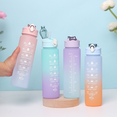 Picture of 800ml Cute Water Bottle Frosted Cartoon Portable Motivational Water Cup With Plastic Straw Outdoor Sports Camping Drinking ToolsBasketball