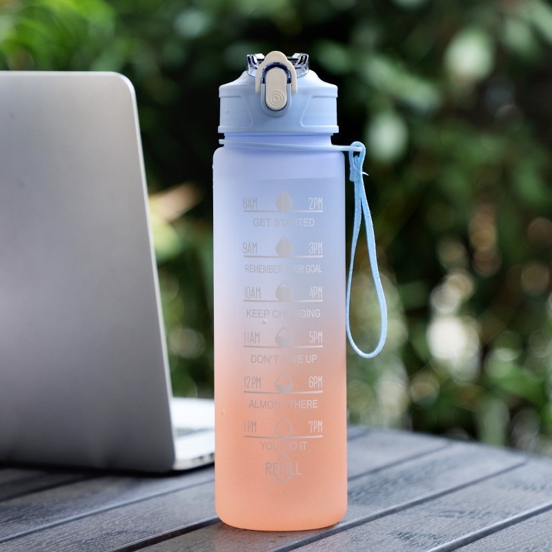 Picture of 800ml Cute Water Bottle Frosted Cartoon Portable Motivational Water Cup With Plastic Straw Outdoor Sports Camping Drinking ToolsBasketball