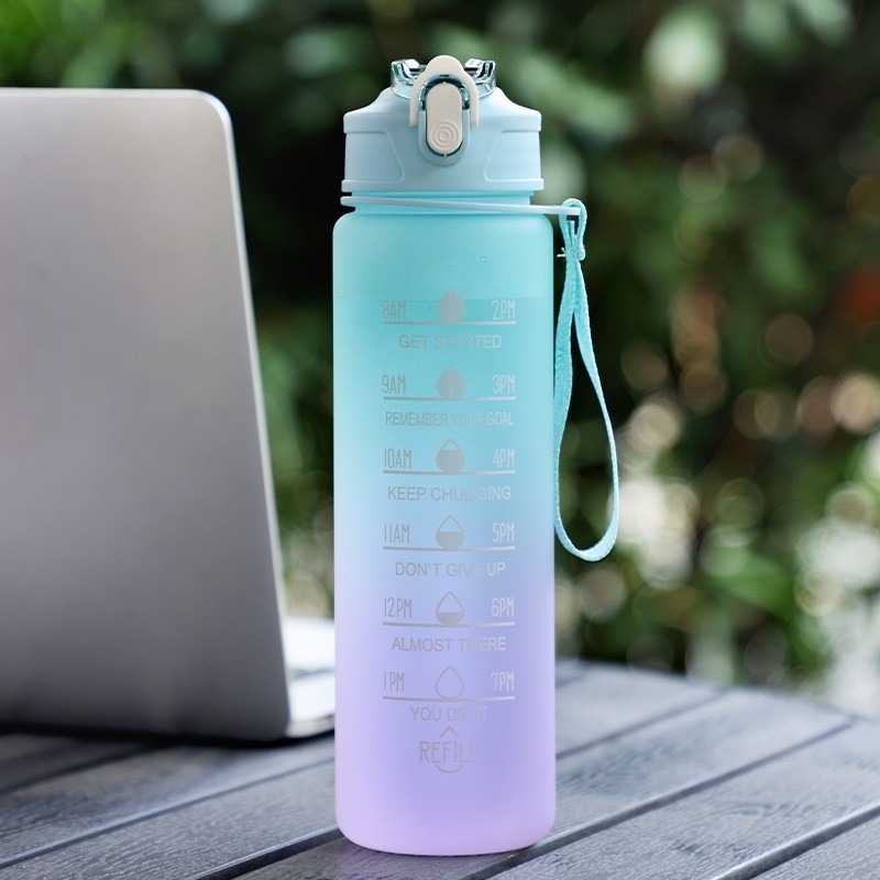 Picture of 800ml Cute Water Bottle Frosted Cartoon Portable Motivational Water Cup With Plastic Straw Outdoor Sports Camping Drinking ToolsBasketball