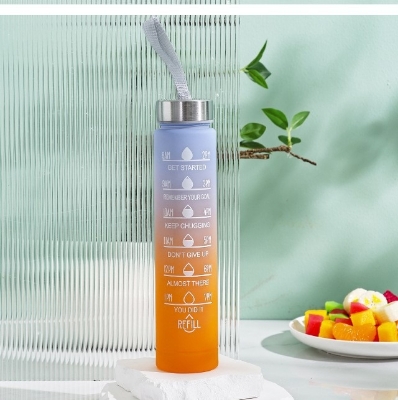 Picture of 300ml Cute Water Bottle Frosted Cartoon Portable Motivational Water Cup With Plastic Straw Outdoor Sports Camping Drinking ToolsBasketball