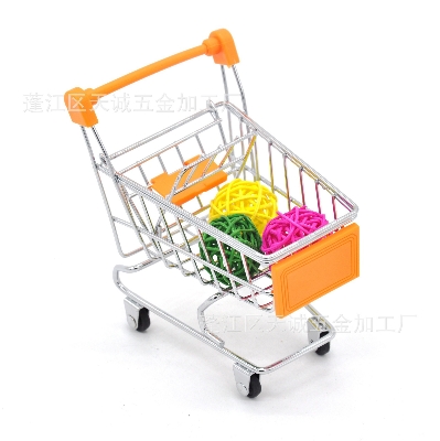 Picture of baby pretend toy Supermarket Hand Trolley Mini Shopping Cart Desktop Decoration Storage Toy Gift  Showpiece