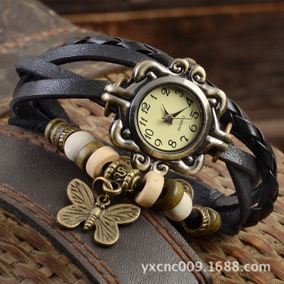 Picture of Women's Casual Vintage Multilayer Butterfly Faux Leather Bracelet Wrist Watch Ladies
