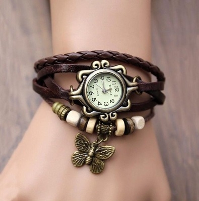 Picture of Women's Casual Vintage Multilayer Butterfly Faux Leather Bracelet Wrist Watch Ladies