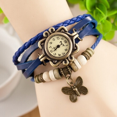 Picture of Women's Casual Vintage Multilayer Butterfly Faux Leather Bracelet Wrist Watch Ladies