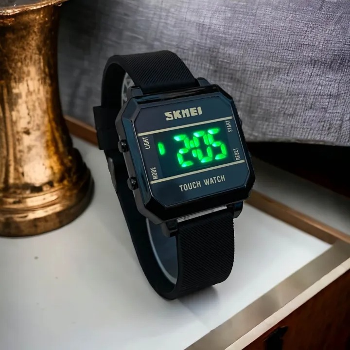 Picture of Skmei Digital And Green Light Silicone Belt touch screen square body standard Watch For Men's