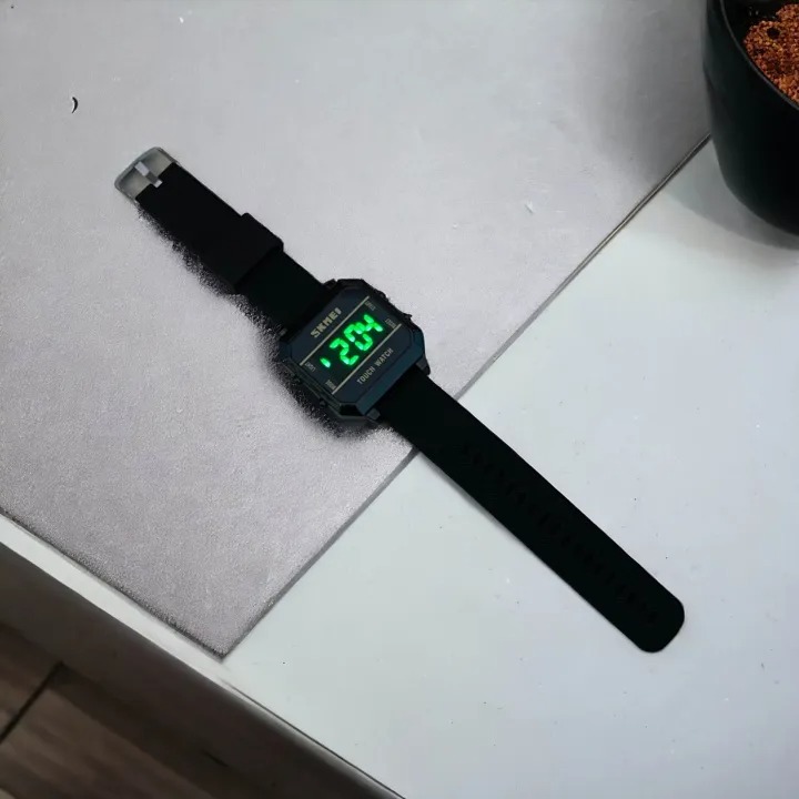 Picture of Skmei Digital And Green Light Silicone Belt touch screen square body standard Watch For Men's