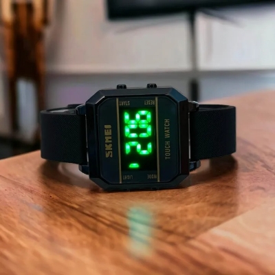 Picture of Skmei Digital And Green Light Silicone Belt touch screen square body standard Watch For Men's