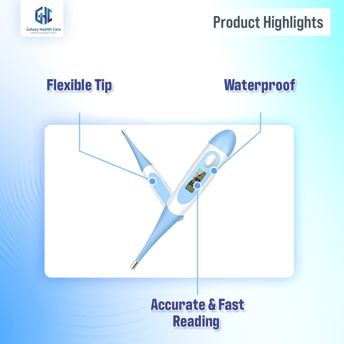 Picture of Digital Body Thermometer, Flexible Tip Accurate Baby Oral, Rectal, Underarm Thermometer Waterproof Basal Thermometer