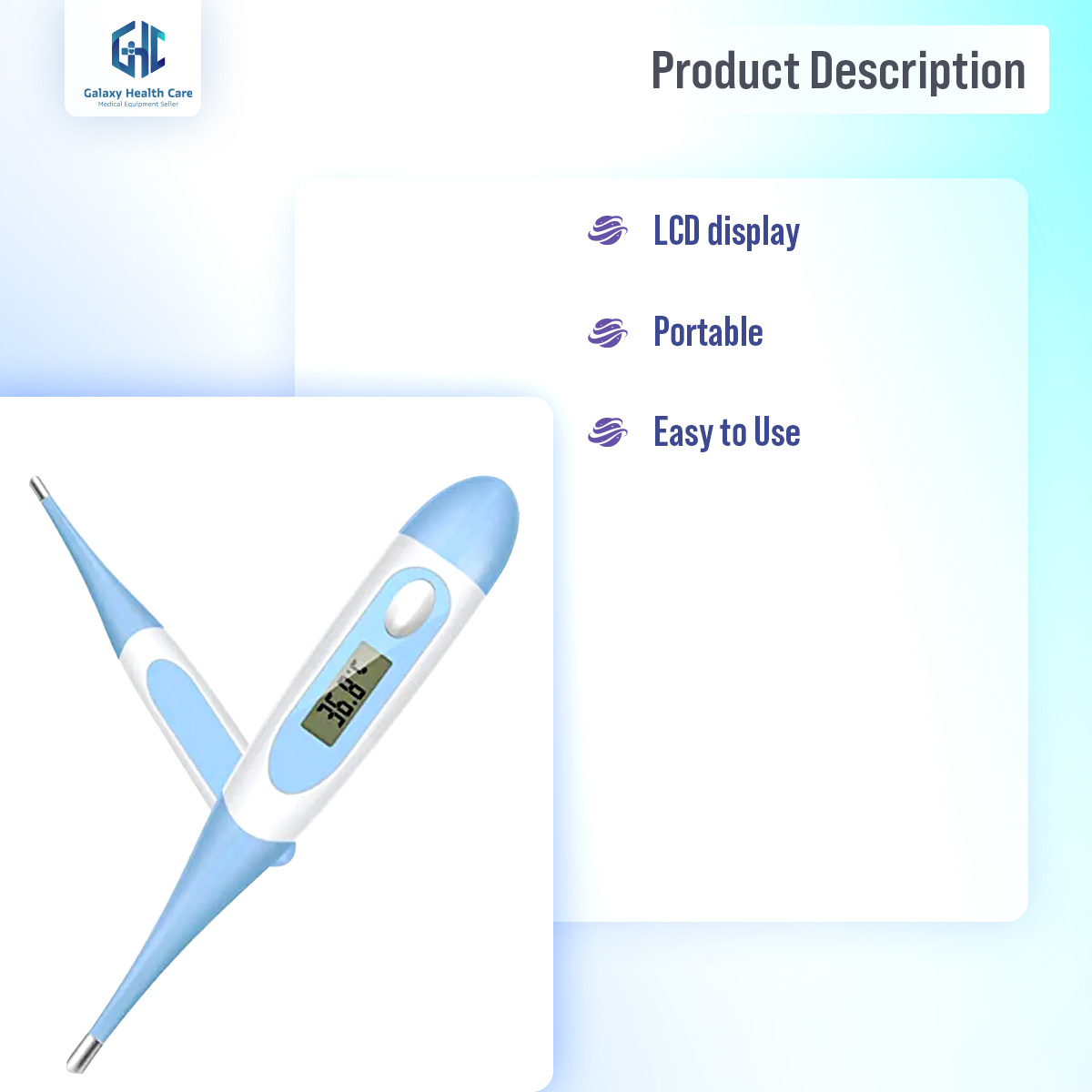 Picture of Digital Body Thermometer, Flexible Tip Accurate Baby Oral, Rectal, Underarm Thermometer Waterproof Basal Thermometer