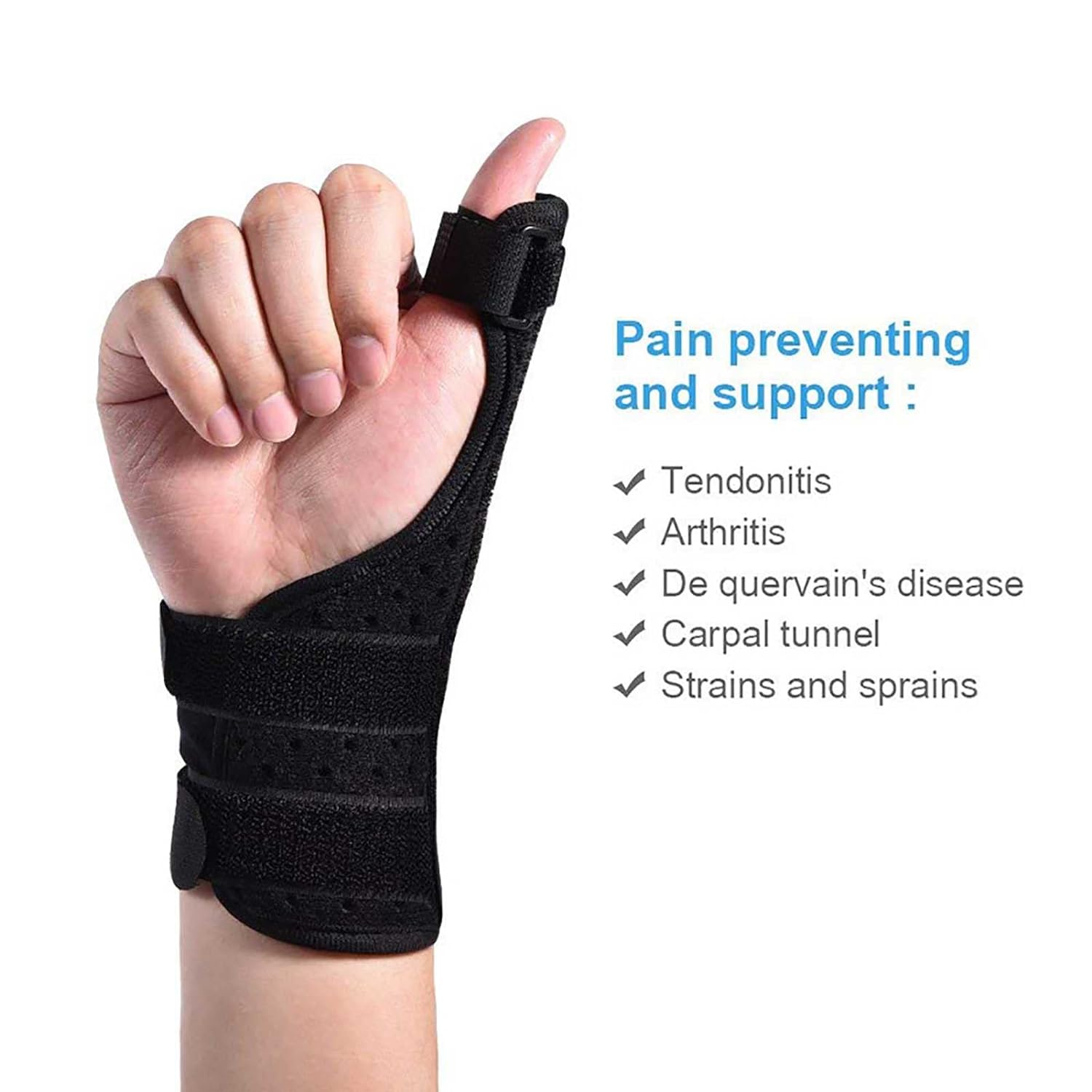 Picture of Thumb Splint & Wrist Brace – Both Wrist Splint and Thumb Splint to Support Sprains, Tendinosis, Tenosynovitis, Fractures or Trigger Thumb, Hand Brace for Carpal Tunnel - Black
