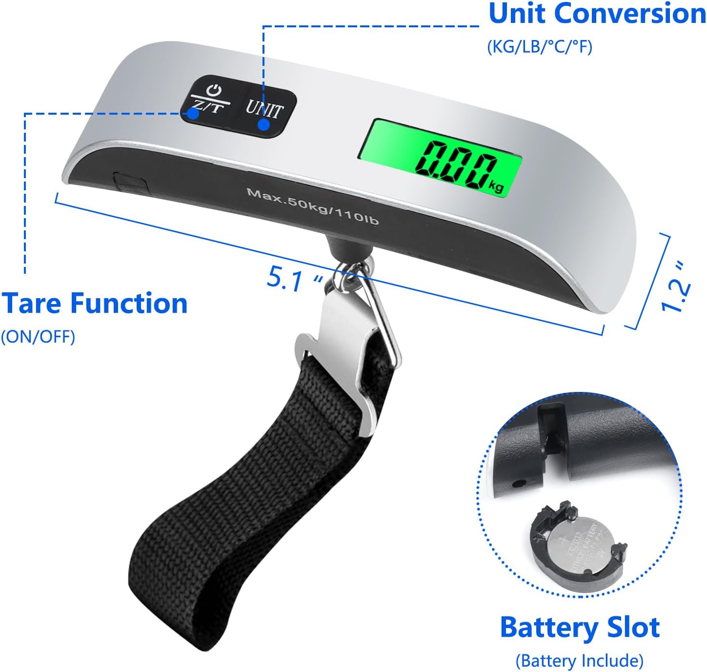 Picture of Digital Luggage Scale with Backlight, Electronic Portable Suitcase, Travel Weighing Scales Luggage Bag Hanging, -40%, 50kg, 110lb - Multicolor
