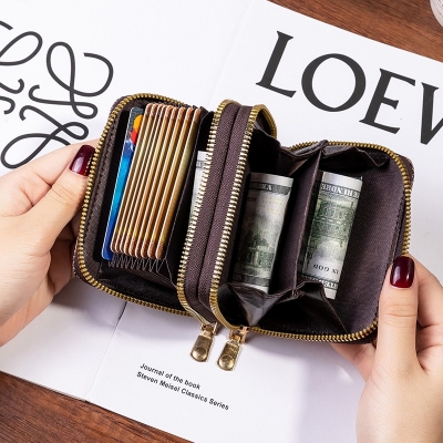 Picture of double zipper Credit Card Case Holder Wallet with ID Window Zipper Small