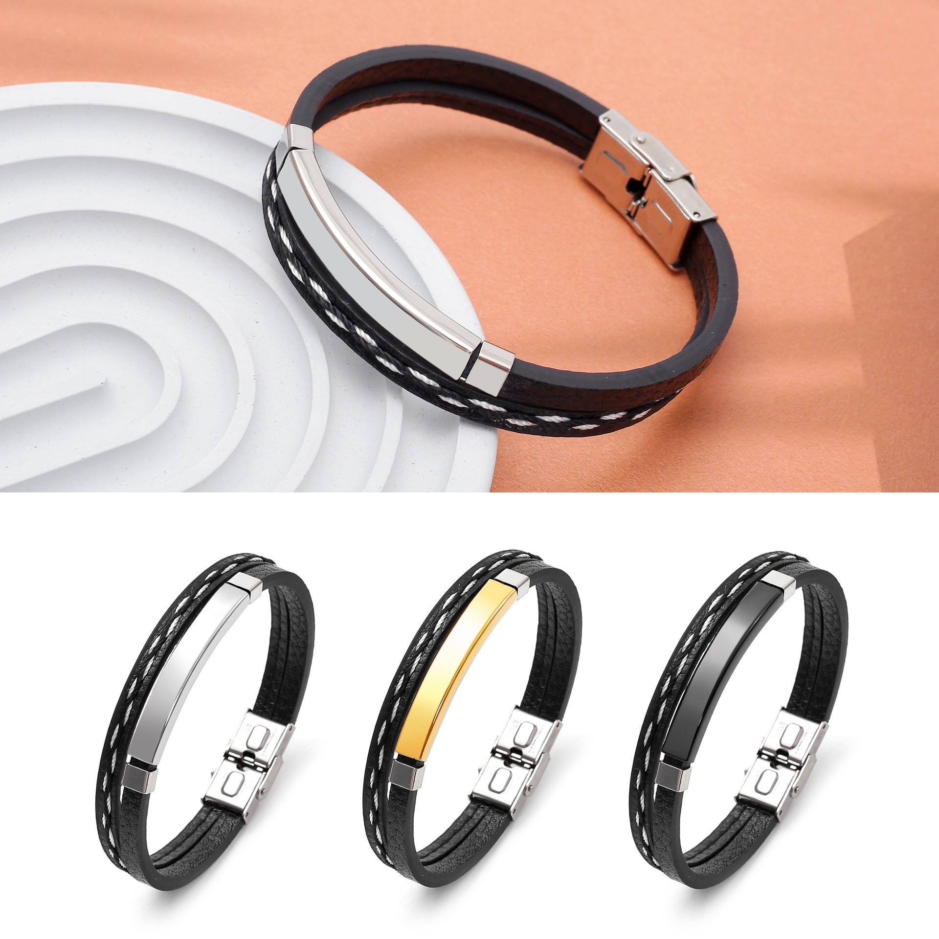 Picture of Premium Stainless Steel & Leather Bracelet for Men