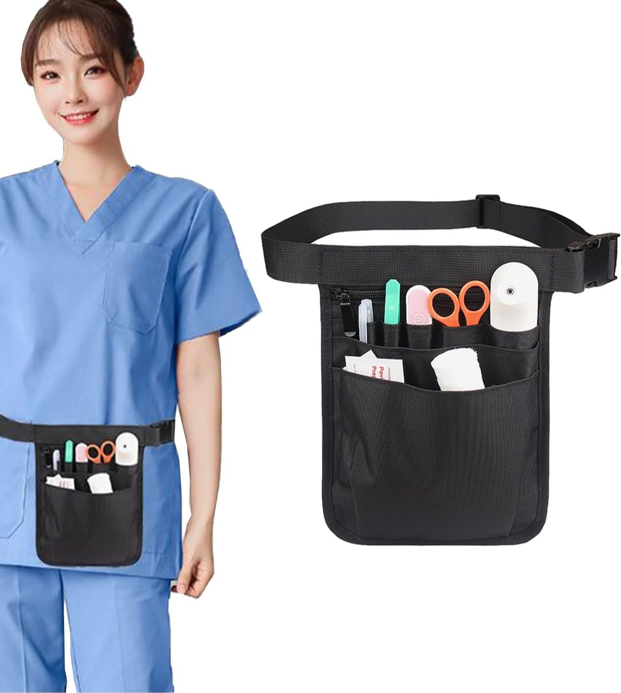 Picture of Deep Nurse Pouch, Waist Pouch, For Work, Lightweight, Water Repellent, Large Capacity, Multi-functional, Work Pouch, Storage, Nursing, Nursing Care, Beautician, Apron Bag, Unisex