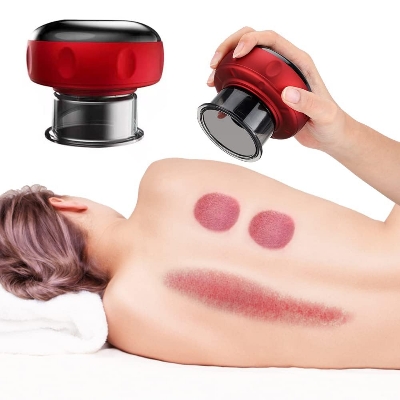 Picture of Intelligent Vacuum Cupping Massage Device Electric Heating Scraping Suction Cups Physical Fatigue Relieve Health Guasha Cans - Red