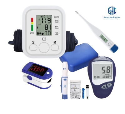 Picture of Oximetar and Thermometer and Blood Glucose Meters and Blood Pressure Monitor 4 in1 Health care Kits Home Office - COMBO_PACK