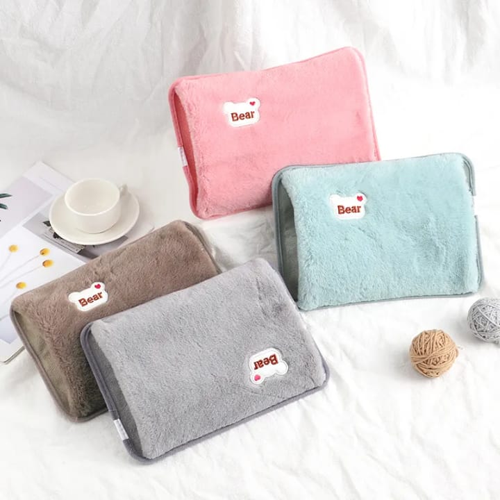 Picture of Cute Hot Water Bottle with Soft Cover，Portable Rechargeable Electric Hot Water Bag for Menstrual Cramps，Hot Compress Heating Pad,Plush Bear Hand Warmer（Winter Expressive Gift) - Multicolor